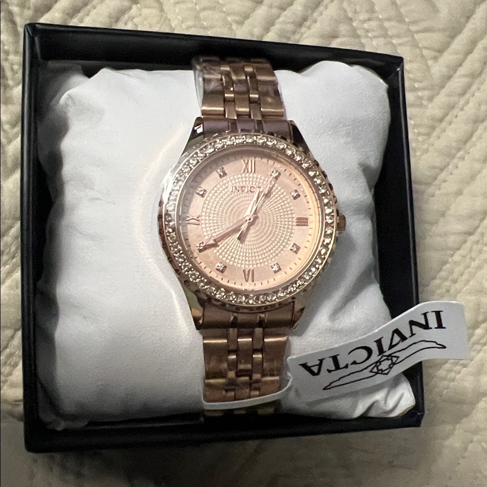 Invicta Women’s Rose Gold Timepiece with Sparkling Bezel